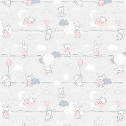 Poszewka bawełniana 40x60 56K misie zajączki szara różowa Kids 24