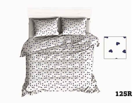 Pościel bawełniana 150x200 R125 biała serca serduszka granatowe 316D 1 poszewka 50x60