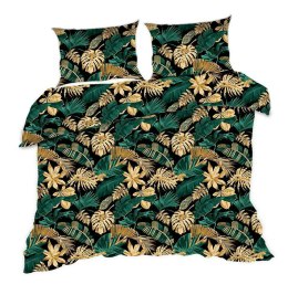 Pościel bawełniana 160x200 liście czarna zielona złota 1497N Classic