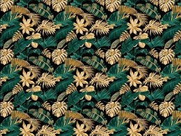 Pościel bawełniana 160x200 liście czarna zielona złota 1497N Classic