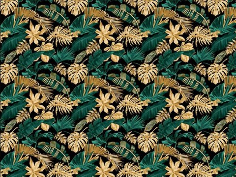 Pościel bawełniana 160x200 liście czarna zielona złota 1497N Classic