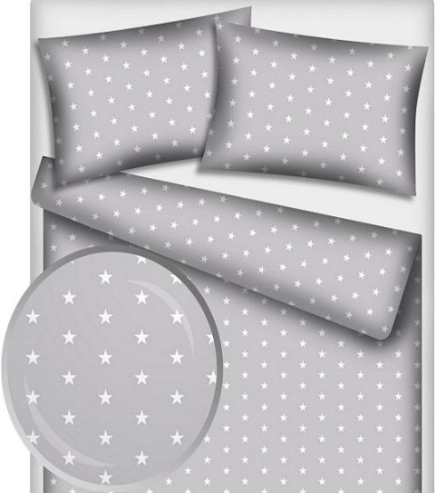 Pościel bawełniana 160x200 wzór 939E Gwiazdki białe na szarym tle Nowość