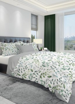 Pościel bawełniana 220x200 biała zielona szara listki gałązki 005 Fashion 23 Faro