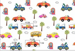 Pościel bawełniana 90x120 1436E biała Auta pojazdy policja straż pożarna 226N