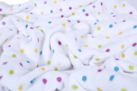 Kocyk z mikrofibry 75x100 Milly biały kolorowe grochy TKMMK-01