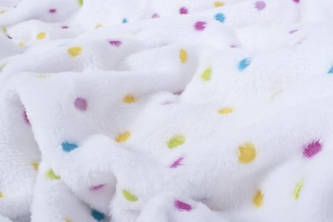 Kocyk z mikrofibry 75x100 Milly biały kolorowe grochy TKMMK-01