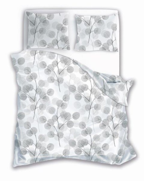 Pościel bawełniana 220x200 biała szara gałązki liście 013 Fashion 23 Faro