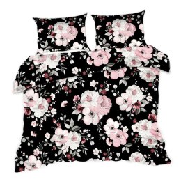Pościel bawełniana 160x200 kwiaty czarna różowa 1476N Classic