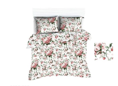 Poszewka bawełniana 70x80 1670E biała róże jasne czerwone 1055N