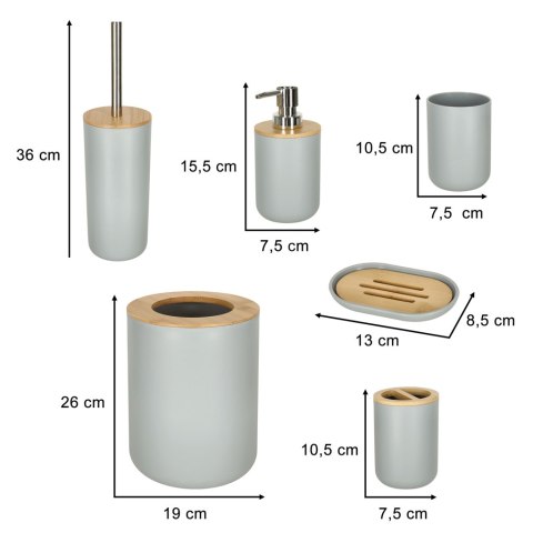 Zestaw łazienkowy szczotka do WC dozownik mydła mydelniczka kubek 6 elementów szary