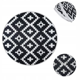 Dywan zewnętrzny okrągły 120 Persa na balkon taras czarny biały geometria