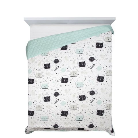 Narzuta na łóżko 170x210 Kids 13 Koty biała czarna miętowa dziecięca/młodzieżowa D91