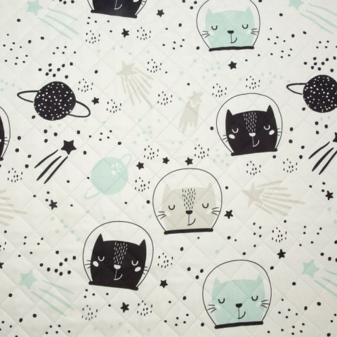 Narzuta na łóżko 170x210 Kids 13 Koty biała czarna miętowa dziecięca/młodzieżowa D91