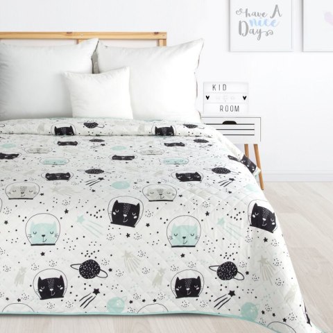 Narzuta na łóżko 170x210 Kids 13 Koty biała czarna miętowa dziecięca/młodzieżowa D91