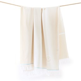 Ręcznik plażowy 100x160 Fouta Madera beżowy geometria bawełniany frędzle plaża 2 Zwoltex