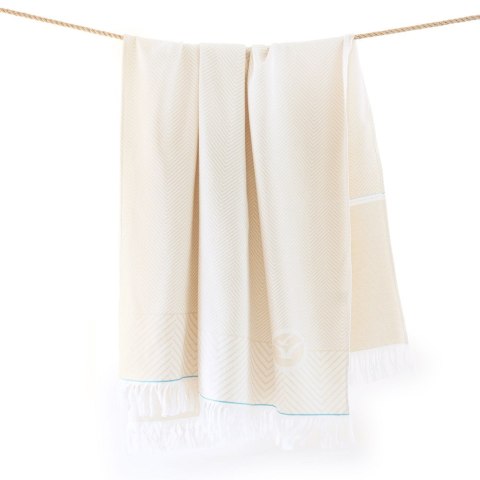 Ręcznik plażowy 100x160 Fouta Madera beżowy geometria bawełniany frędzle plaża 2 Zwoltex