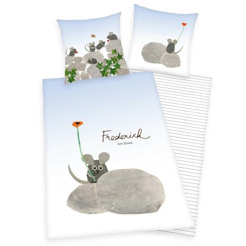Pościel bawełniana 140x200 Leo Lionni`s myszki błękitna szara poszewka 70x90 H24