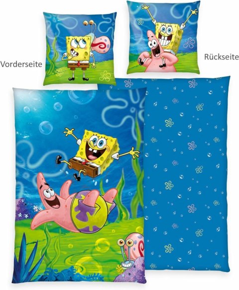 Pościel bawełniana 140x200 Spongebob niebieska kolorowa poszewka 70x90 H24