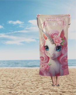 Ręcznik plażowy 70x140 Jednorożec 89 różowy dziecięcy bawełniany