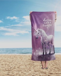 Ręcznik plażowy 70x140 Jednorożec 91 fioletowy dziecięcy bawełniany