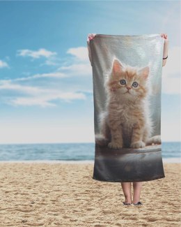 Ręcznik plażowy 70x140 Kot 84 szary beżowy dziecięcy bawełniany