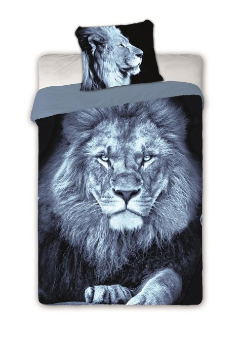 Pościel bawełniana 140x200 Wild Lew szara czarna 3132 dwustronna młodzieżowa poszewka 70x90