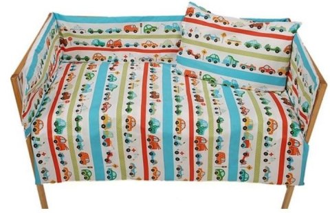 Pościel bawełniana 100x135 796E Auta Samochody Pasy Niebieskie i Czerwone