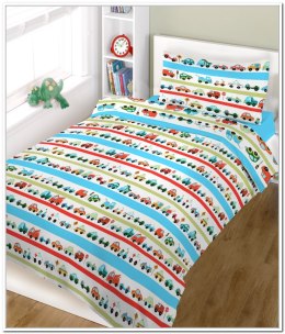 Pościel bawełniana 100x135 796E Auta Samochody Pasy Niebieskie i Czerwone