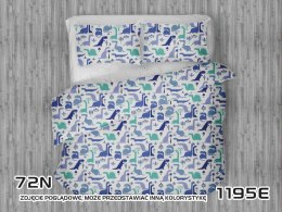 Pościel bawełniana 110x140 1195E biała Dinozaury niebieskie szafirowe turkusowe