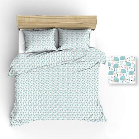 Pościel bawełniana 110x140 1220E biała jeże drzewka pistacjowe muchomorki 146N