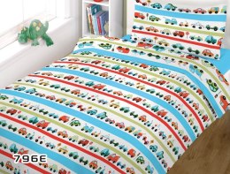 Pościel bawełniana 110x140 796E Auta samochody i pasy niebieskie i czerwone