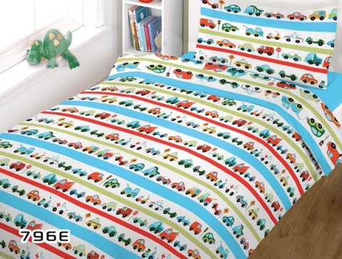 Pościel bawełniana 110x140 796E Auta samochody i pasy niebieskie i czerwone