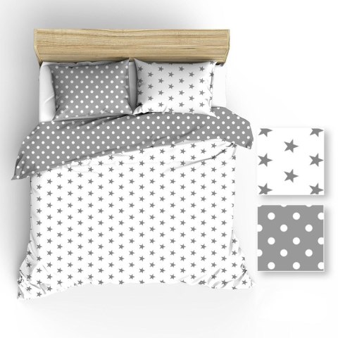 Pościel bawełniana 160x200 R009 szara biała gwiazdki grochy w pudełku 126N 45N