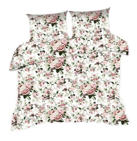 Pościel bawełniana 160x200 kwiaty mieszane różowa biała 1055N