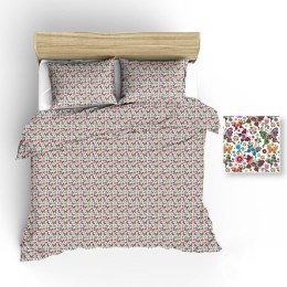 Pościel bawełniana 180x200 1230E biała motylki kwiatki gwiazdki kolorowe