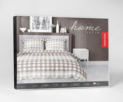 Pościel satynowa 140x200 beżowa kratka 4914 B z jedną poszewką Home Satin 80