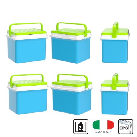 Lodówka turystyczna 29,5L KAMAI FIESTA na wkłady mrożące, błękitna z zieloną pokrywą i uchwytem