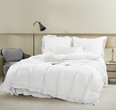 Pościel z mikrofibry 140x200 Ruffy biała z falbanką I24