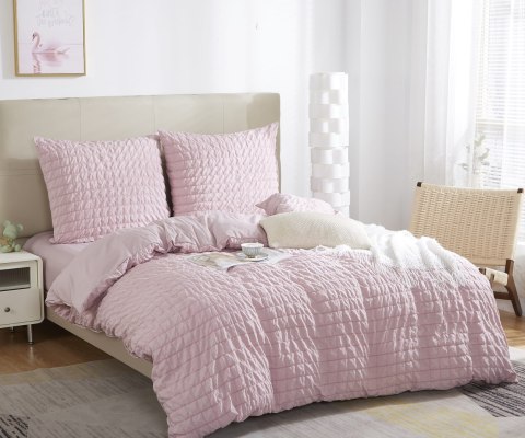 Pościel z mikrofibry 160x200 Creasy pudrowa różówa marszczona I24