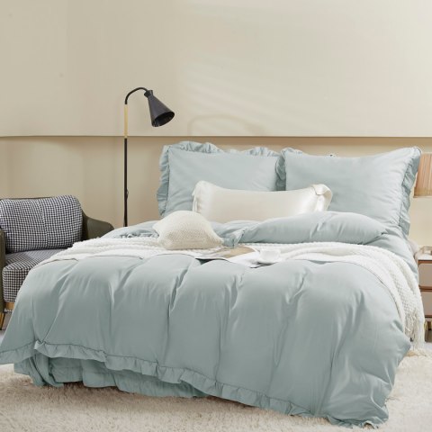 Pościel z mikrofibry 160x200 Ruffy szałwiowa z falbanką I24