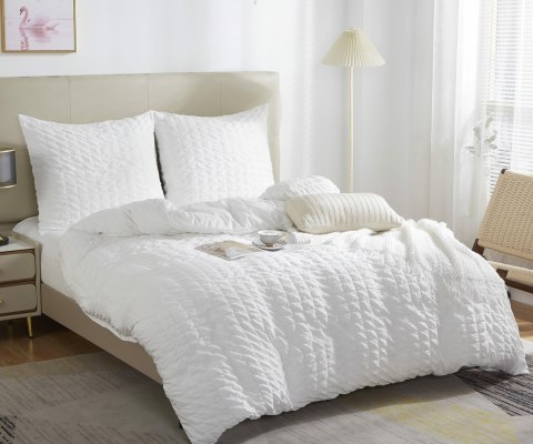 Pościel z mikrofibry 220x200 Creasy biała marszczona I24