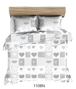 Pościel bawełniana 160x200 biała szara serca paczłork 1108 N bawełna Max