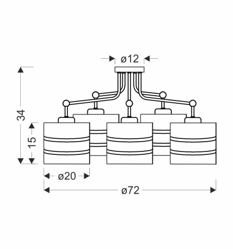 Andy lampa wisząca czarny 5x40W E27 abażur szary+złoty