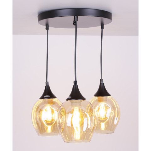 Aspa lampa wisząca czarny talerz 3x40W E27 klosz brązowy