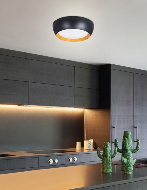 Abruzzo lampa sufitowa plafon czarno drewniany 24W LED 40x32 cm klosz biały