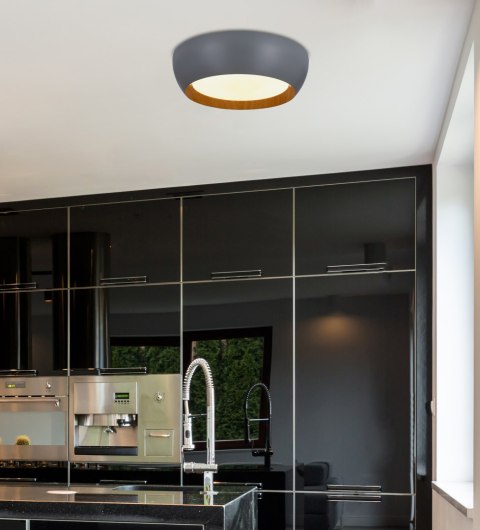 Abruzzo lampa sufitowa plafon szaro drewniany 24W LED 40x32 cm klosz biały