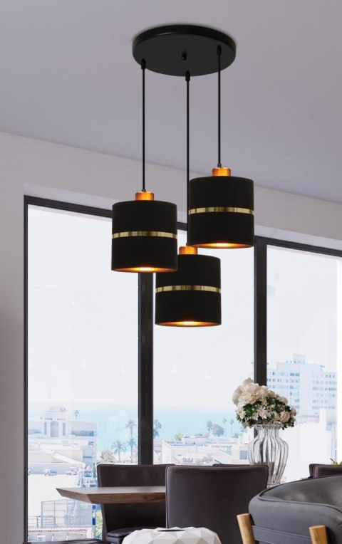 Assam lampa wisząca talerz czarny+złoty 3x60W E27 abażur czarny+złoty pasek