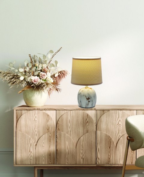 Adelina lampa gabinetowa marmur+złoty 1x40W E14 abażur beżowy od dina