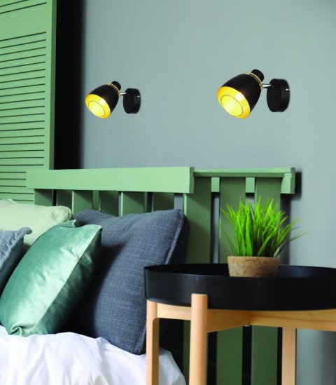 Aleksandria lampa kinkiet czarny 1x40W E14 klosz czarny+złoty