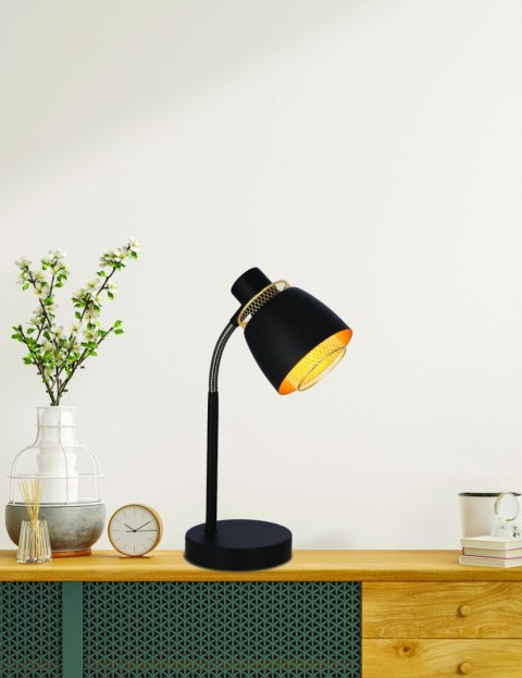 Aleksandria lampa stołowa czarny 1x40W E14 klosz czarny+złoty